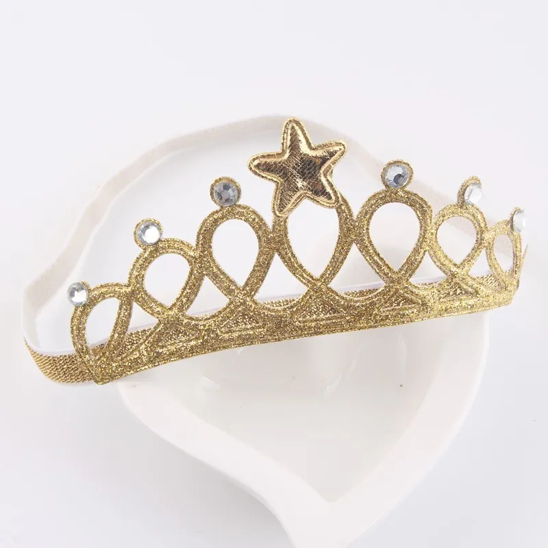 Kids Solid Color Stars Crown Headband Party Crown Headband Ornament Gold big image 1