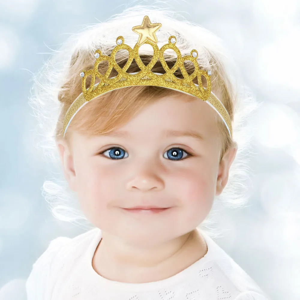 Kids Solid Color Stars Crown Headband Party Crown Headband Ornament Gold big image 1