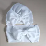 1Pc Solid Bow Decor Headband or Hat for Mom and Me White