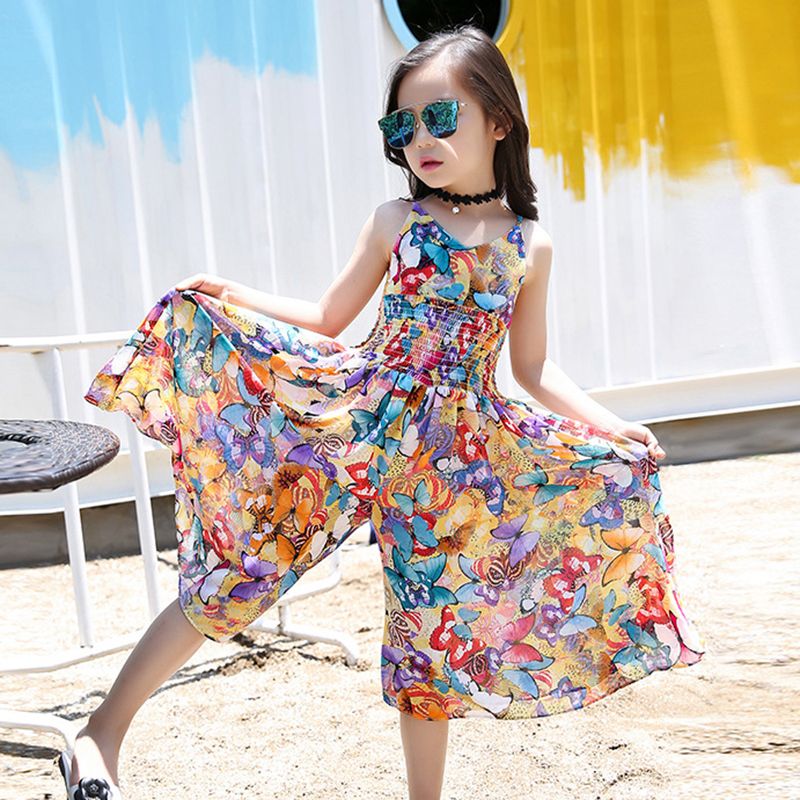 

Toddler Girl Colorful Butterfly Print Smocked Slip Rompers