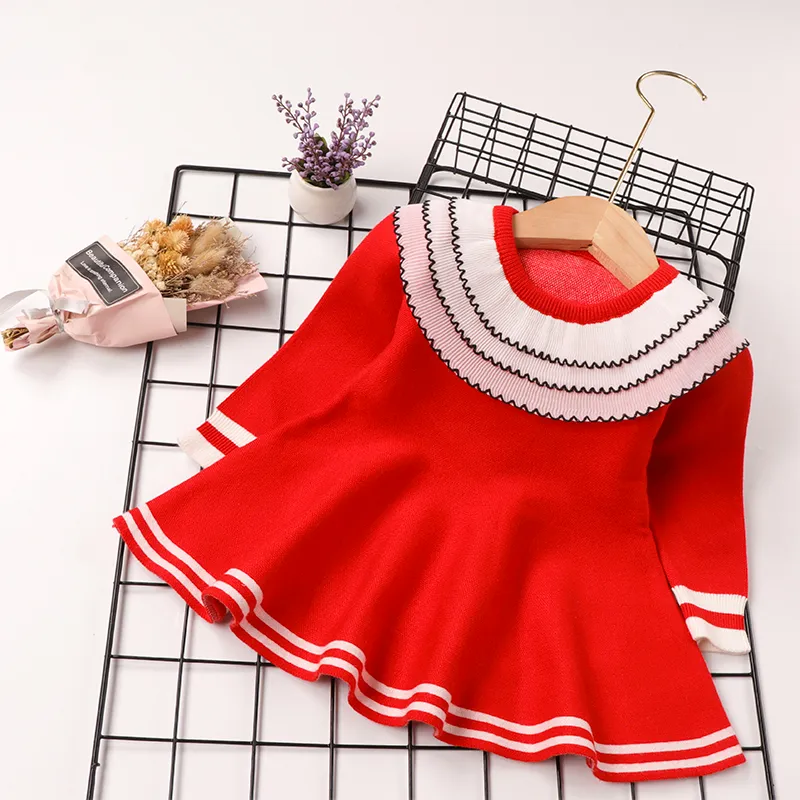 Bebé Extremidades franzidas Bonito Manga comprida Vestidos Vermelho big image 1
