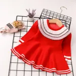 Solid Flounced Collar Long-sleeve Baby Dress Red