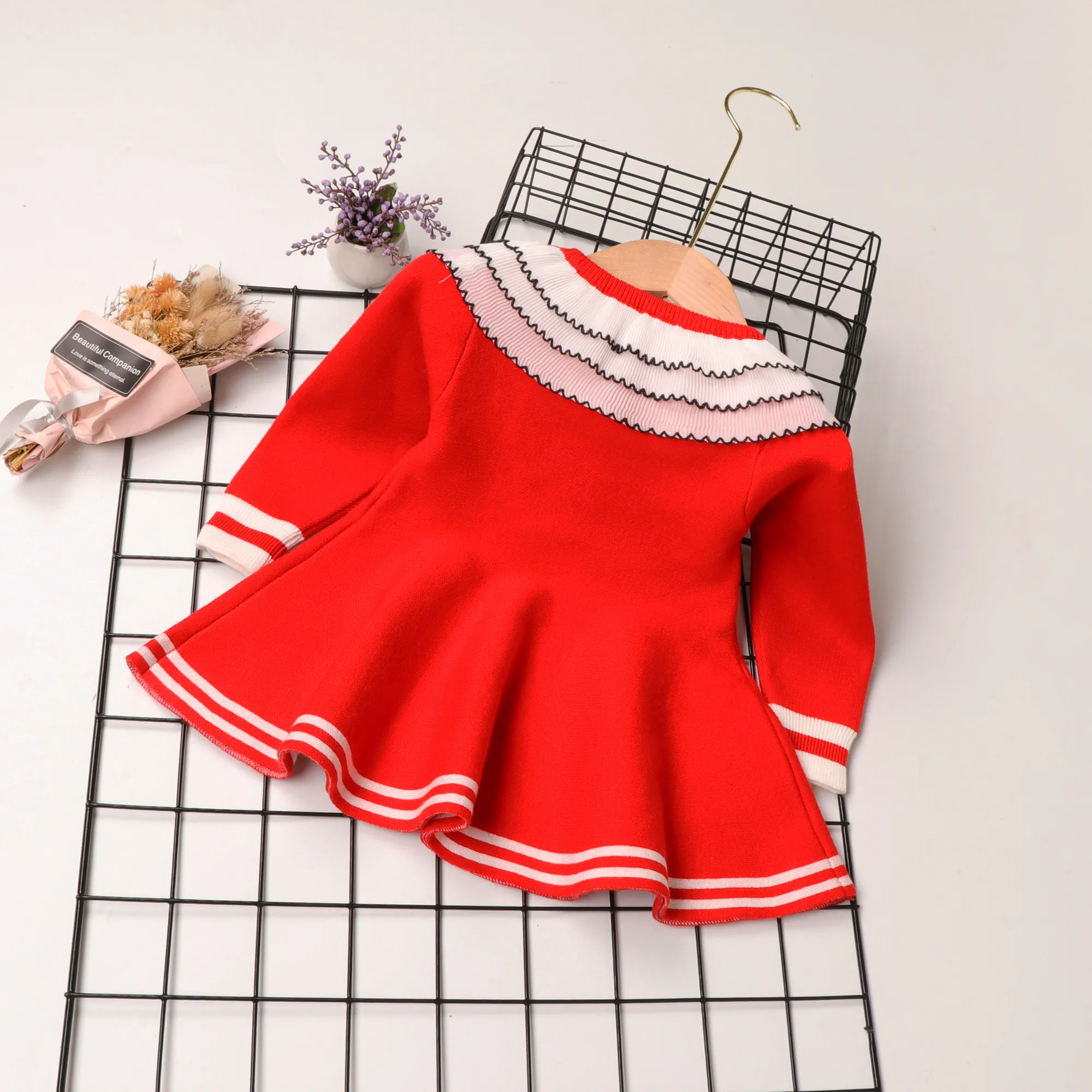 Bebé Extremidades franzidas Bonito Manga comprida Vestidos Vermelho image 2