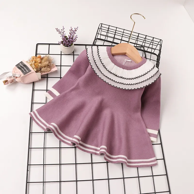Bebé Extremidades franzidas Bonito Manga comprida Vestidos Roxo Claro