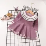 Solid Flounced Collar Long-sleeve Baby Dress Light Purple