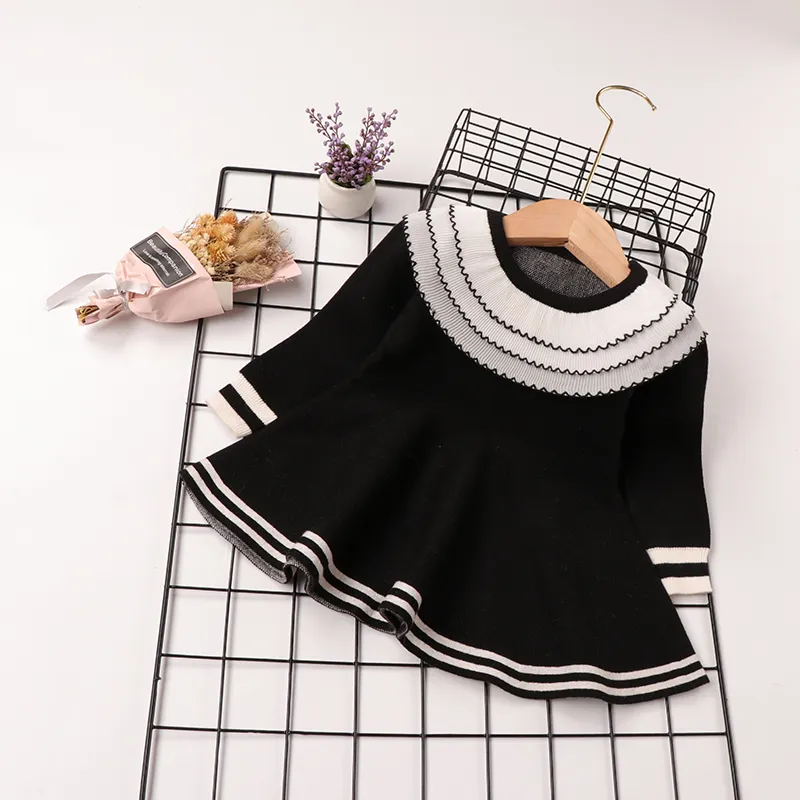 Bebé Extremidades franzidas Bonito Manga comprida Vestidos Preto