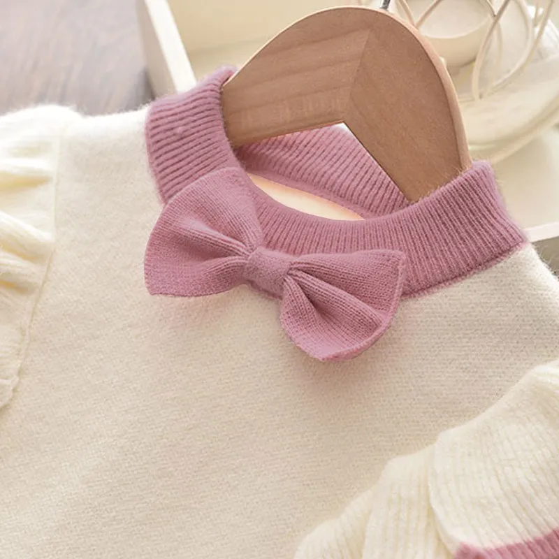 2-piece Toddler Girl Bowknot Flounced Knitted Sweater and Pleated Skirt Set  image 6