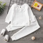 2-piece Toddler Girl Schiffy Flounce Cable Knit Sweater and Pants Set White