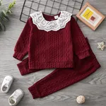 2-piece Toddler Girl Schiffy Flounce Cable Knit Sweater and Pants Set Red