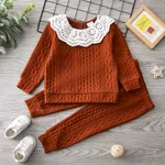 2-piece Toddler Girl Schiffy Flounce Cable Knit Sweater and Pants Set Coffee