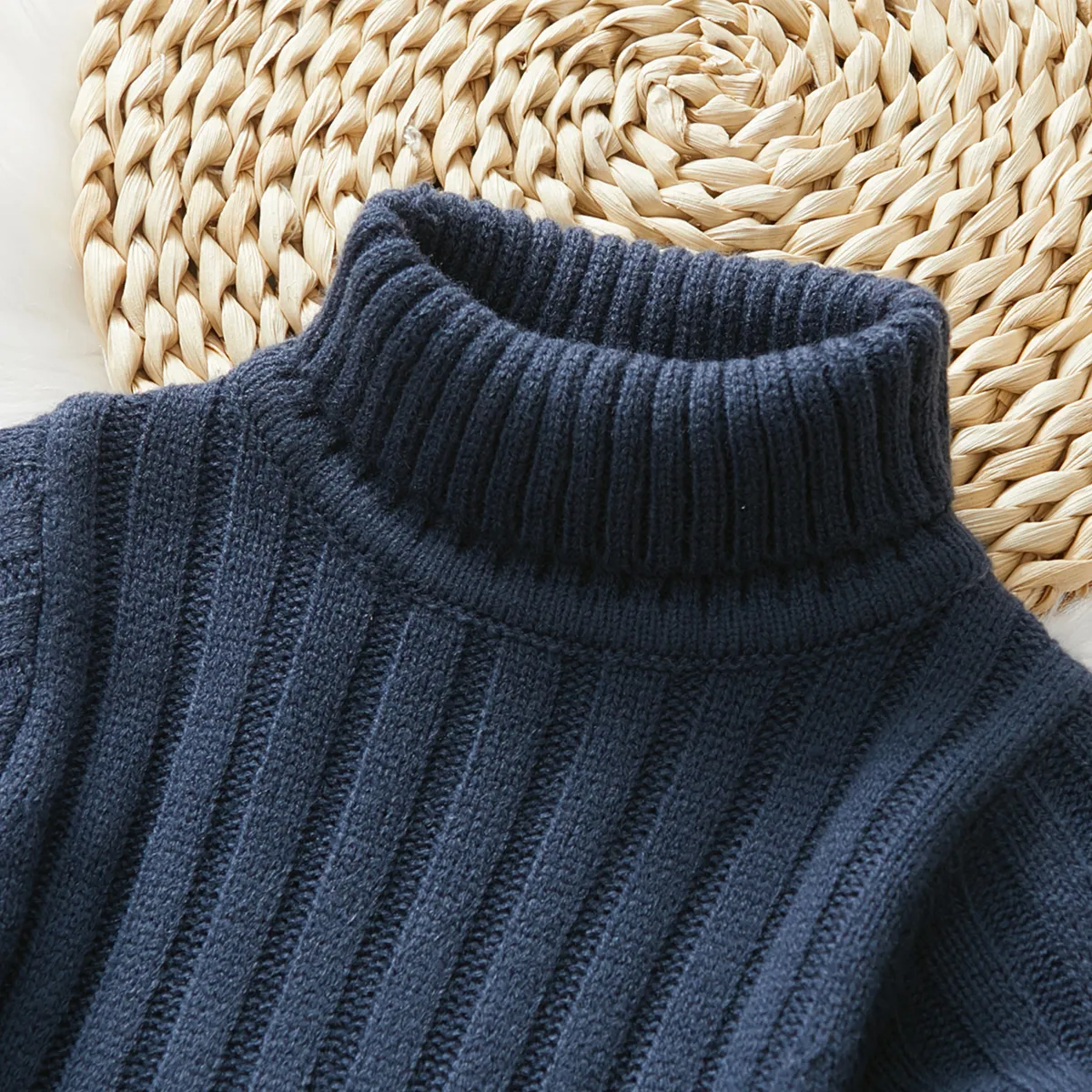 Toddler Girl/Boy Turtleneck Ribbed Knit Sweater Royal Blue image 3