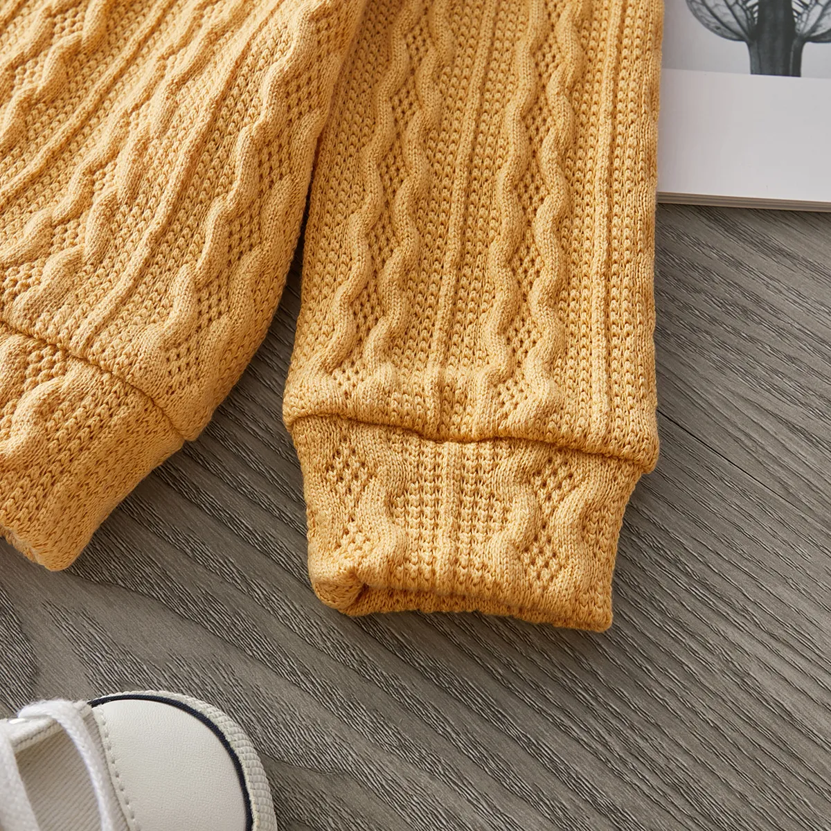 Toddler Girl Solid Casual Cable Knit Sweater Yellow big image 1