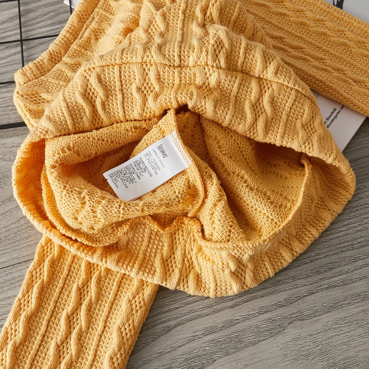 Toddler Girl Solid Casual Cable Knit Sweater Yellow big image 1