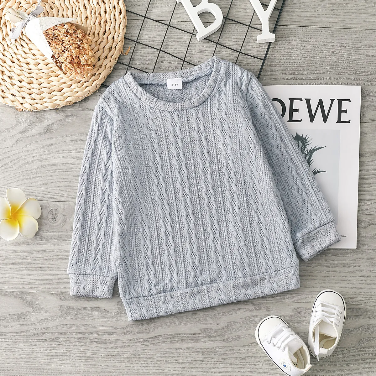 Toddler Girl Solid Casual Cable Knit Sweater