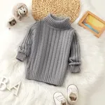 Toddler Girl/Boy Turtleneck Ribbed Knit Sweater Grey
