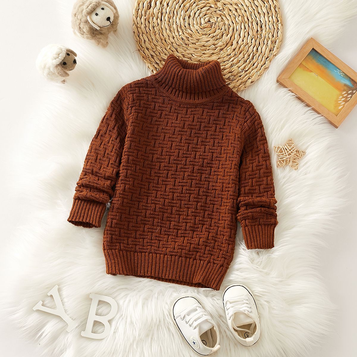 

Toddler Boy/Girl Turtleneck Textured Sweater