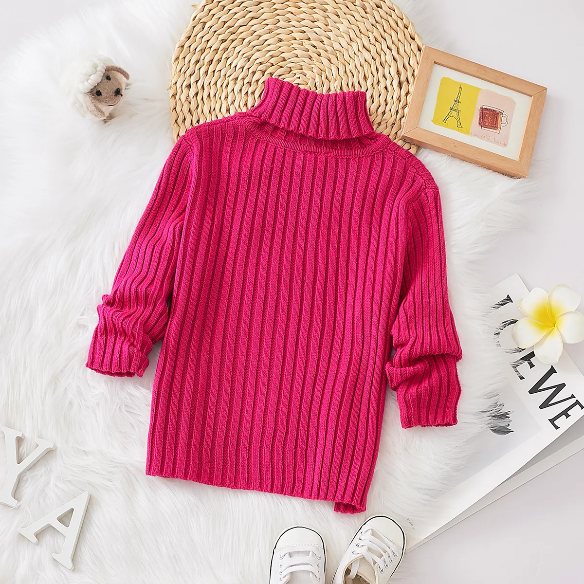 Criança Menina Lapela Básico Camisola Rosa Quente image 2