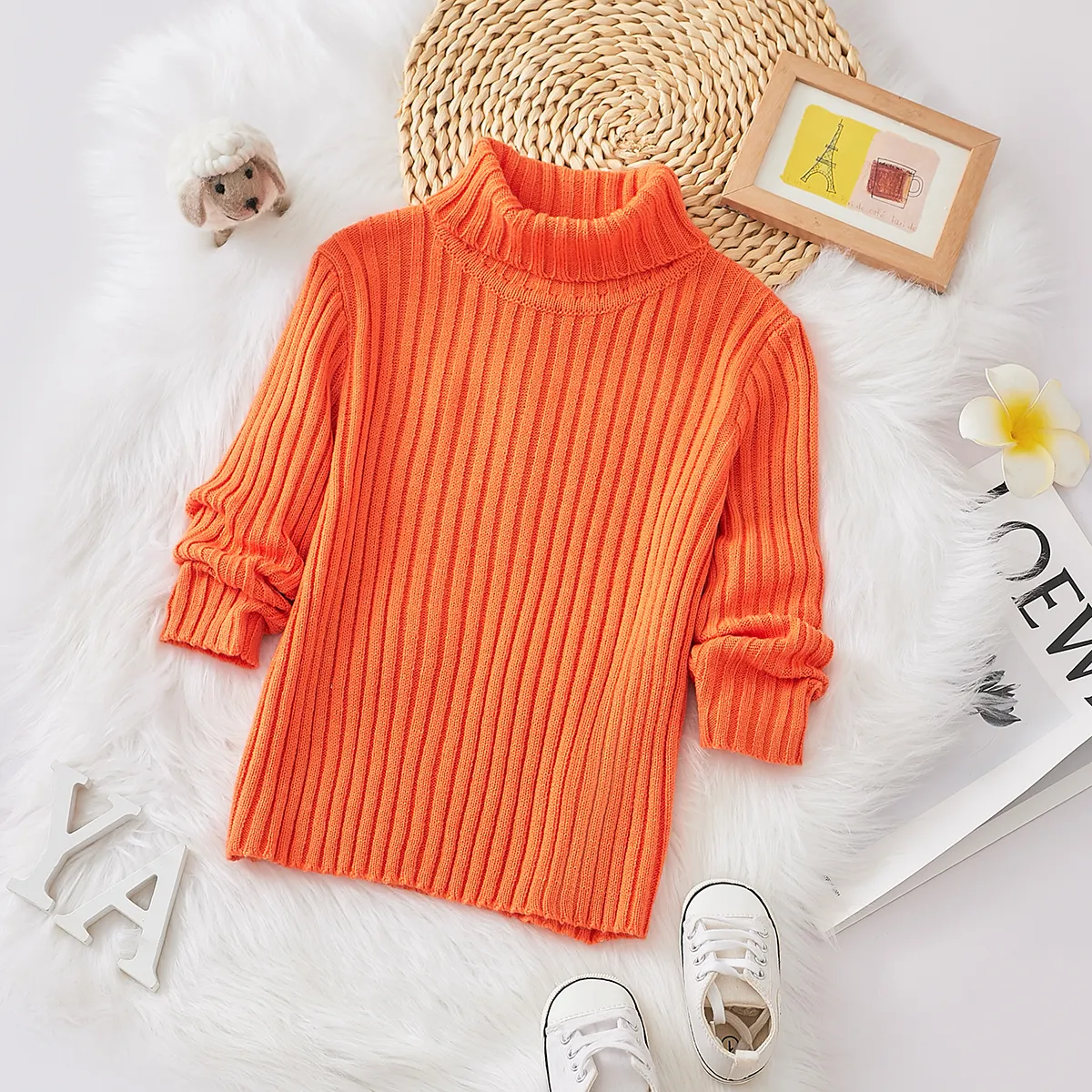 Criança Menina Lapela Básico Camisola Laranja