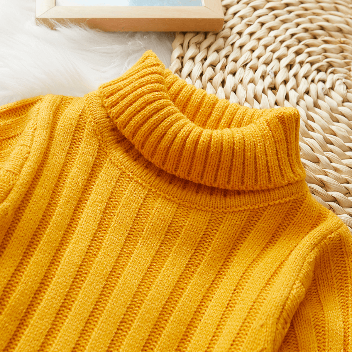 Baby Girl Solid Turtleneck Ribbed Knit Sweater Dress
