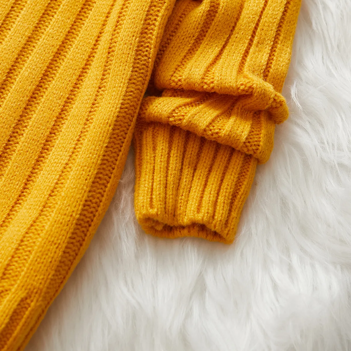 Baby Girl Solid Turtleneck Ribbed Knit Sweater Dress  image 3