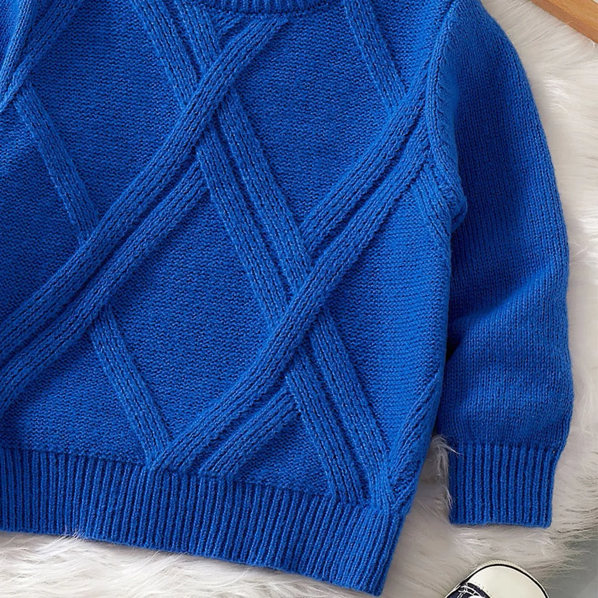 Toddler Girl/Boy Diamond Knit Sweater  royalblue big image 1