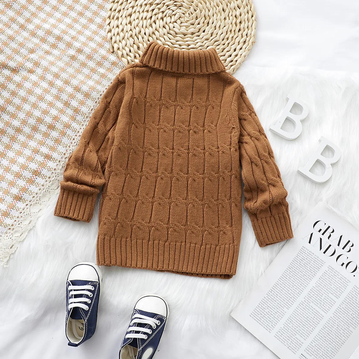 Toddler Boy/Girl Basic Textured Turtleneck Sweater   lighttan big image 1