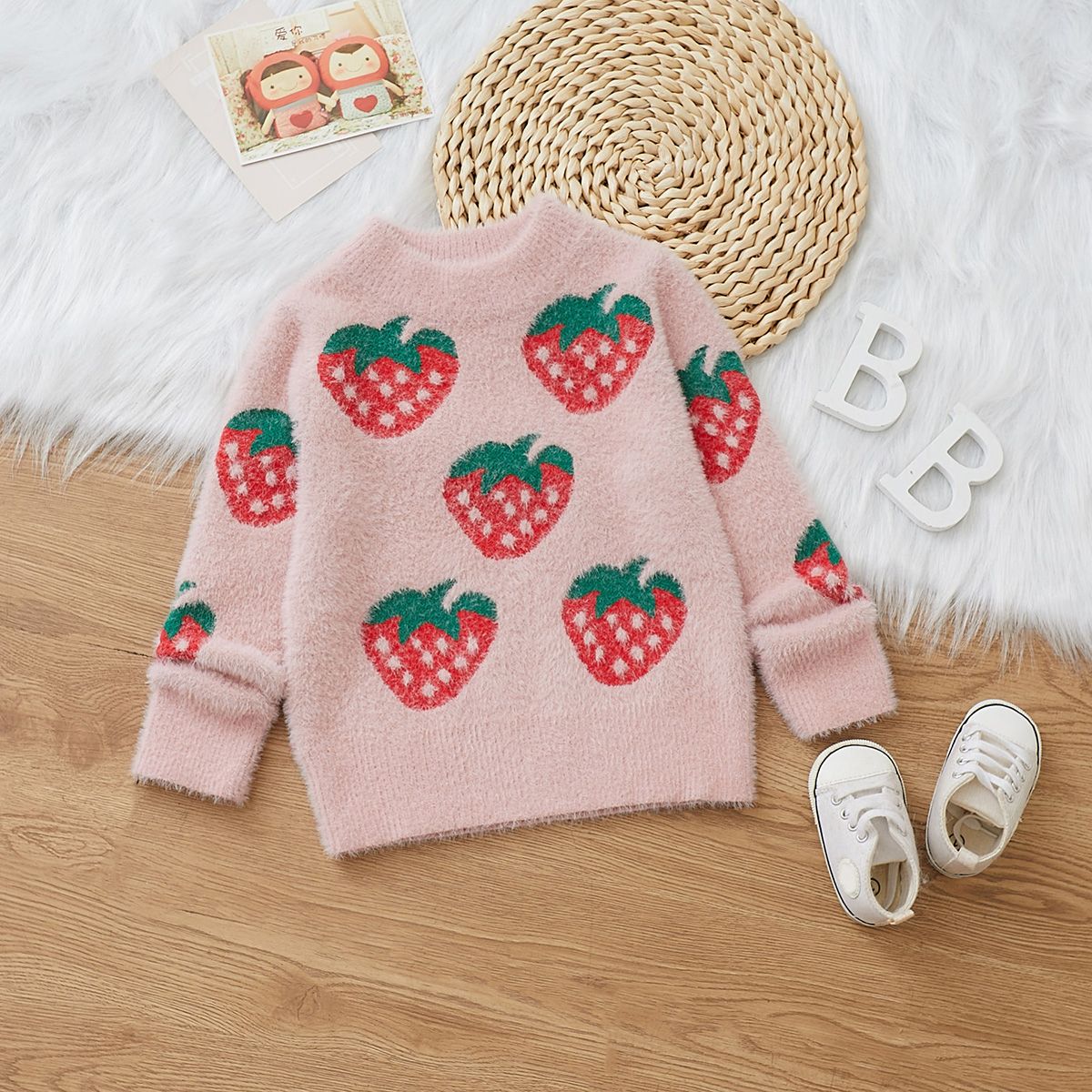 Toddler Girl Sweet Strawberry Pattern Sweater