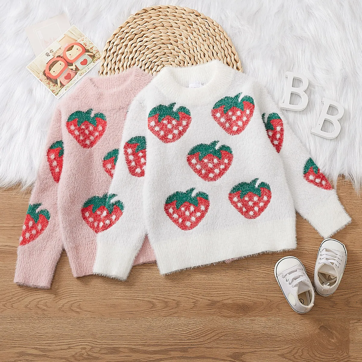 Toddler Girl Sweet Strawberry Pattern Sweater  image 2