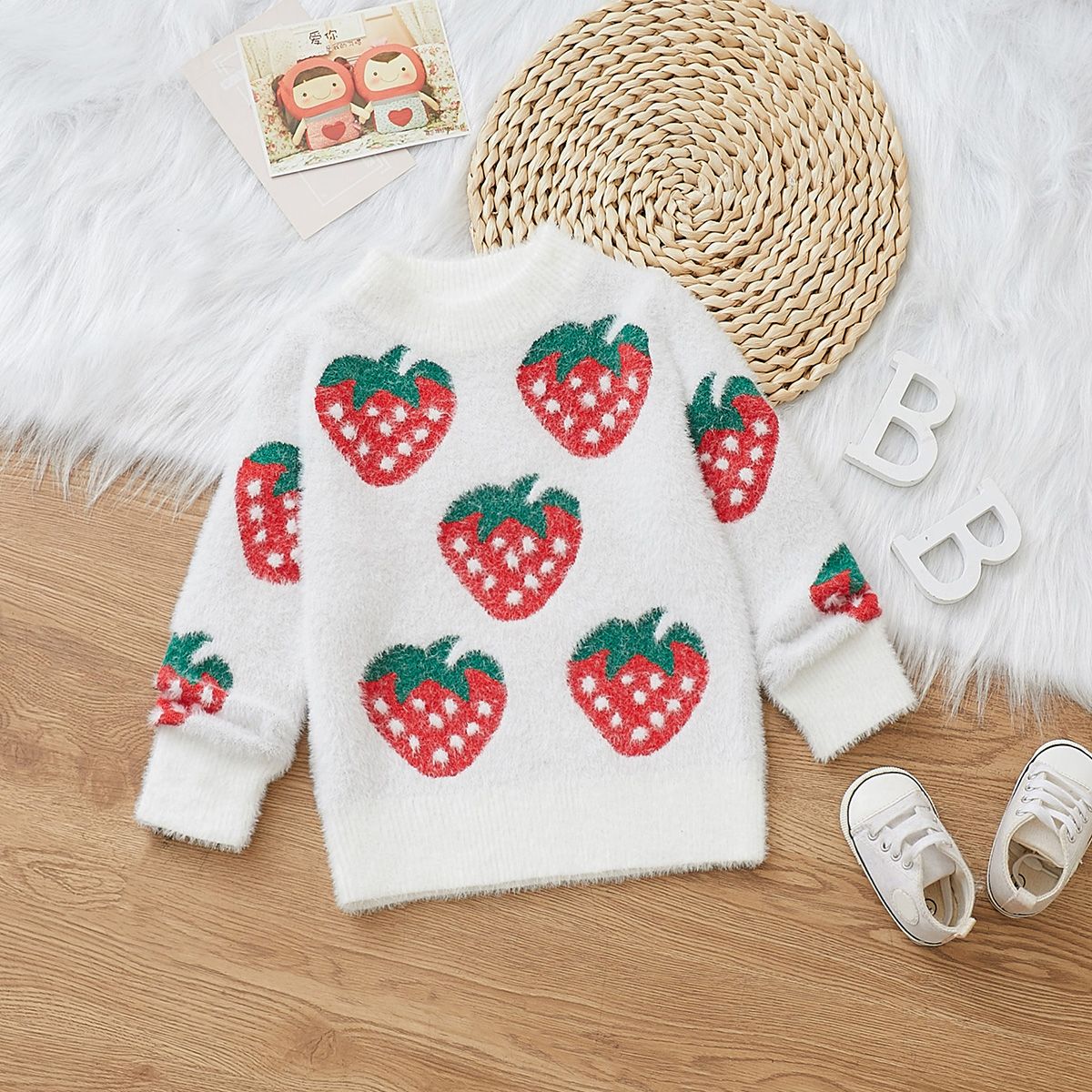 Toddler Girl Sweet Strawberry Pattern Sweater