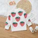 Toddler Girl Sweet Strawberry Pattern Sweater White