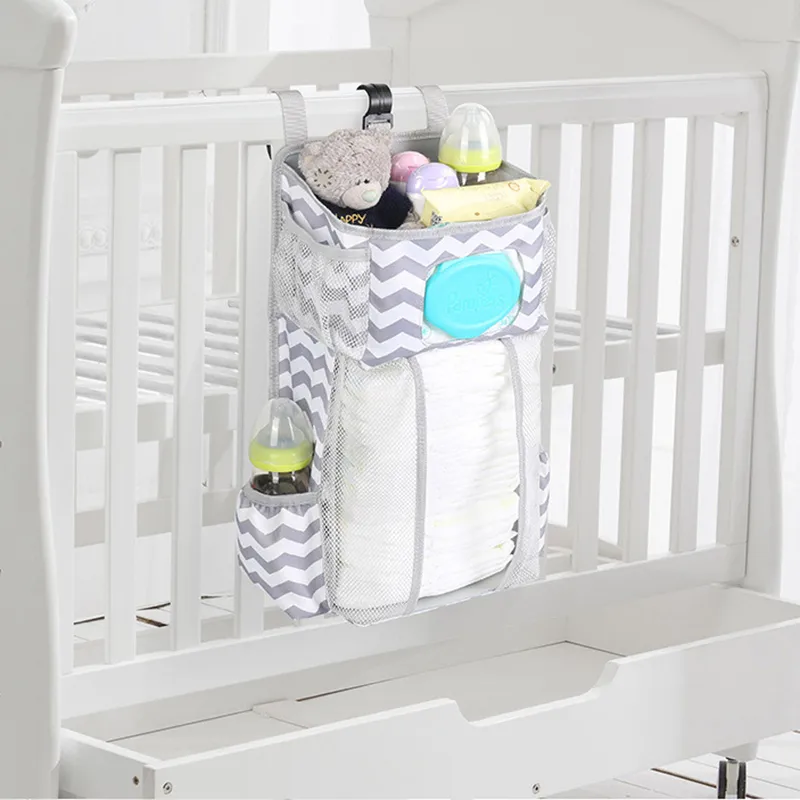 Crib Hanging Storage Bag Baby Essentials Bedding Diaper Storage Organizer Light Grey big image 1