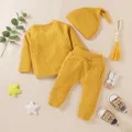Baby Boy/Girl 3pcs Solid Ribbed Long-sleeve Pullover and Trouser Set  image 2