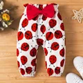 3pcs Baby Girl 95% Cotton Ruffle Long-sleeve Ladybug Letter Print Romper and Bowknot Trousers with Headband Set  image 4