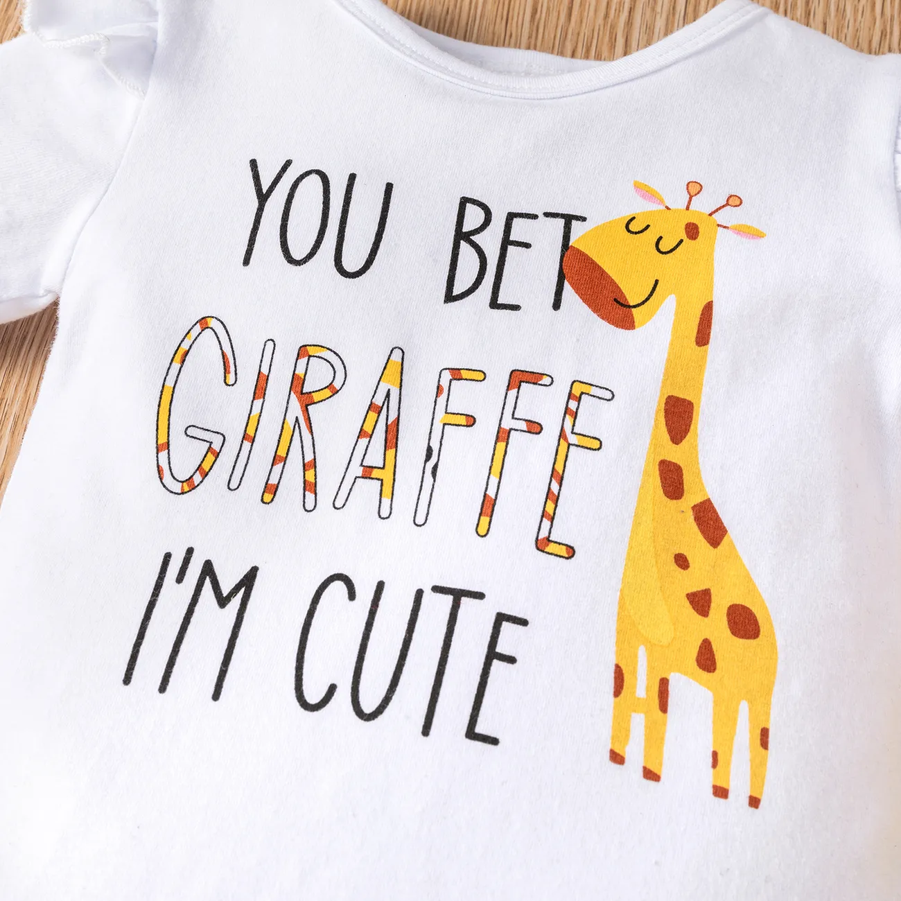 3 pièces Bébé Fille Hypersensible Girafe Enfantin Manches courtes ensemble pour bébé Blanc big image 1