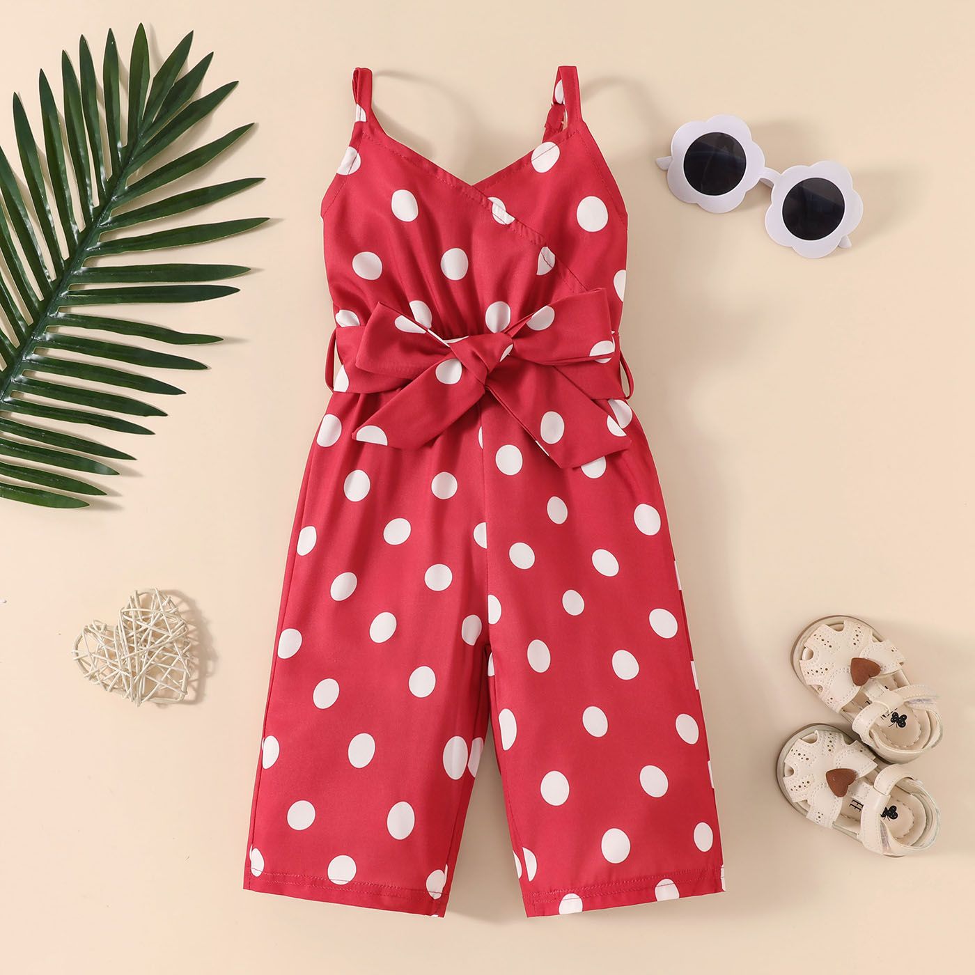 

Baby Girl Polka Dots Yellow Belted Sleeveless Cami Jumpsuit