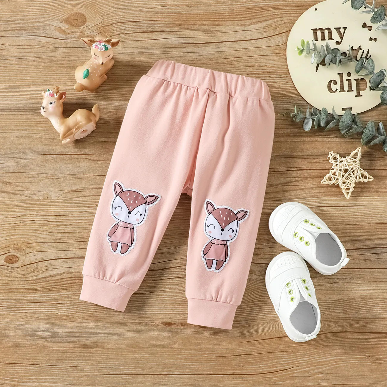 2pcs Baby Girl 95% Cotton Animal Print Sweatpants and Long-sleeve Hoodie Set Pink big image 1