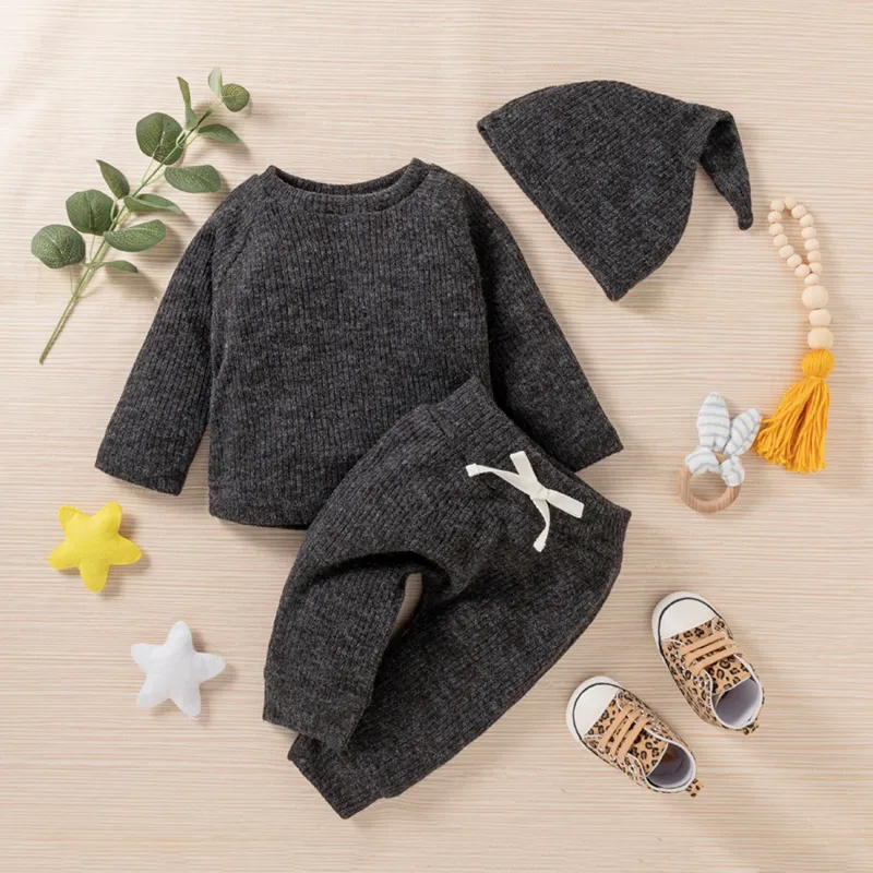 3 unidades Bebé Unisex Básico Manga larga Conjuntos de bebé Gris oscuro