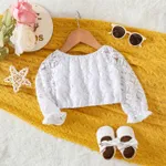3pcs Baby Girl 100% Cotton Lace Off Shoulder Long-sleeve Crop Top and Floral Print Pants with Headband Set  image 3
