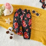 3pcs Baby Girl 100% Cotton Lace Off Shoulder Long-sleeve Crop Top and Floral Print Pants with Headband Set  image 6