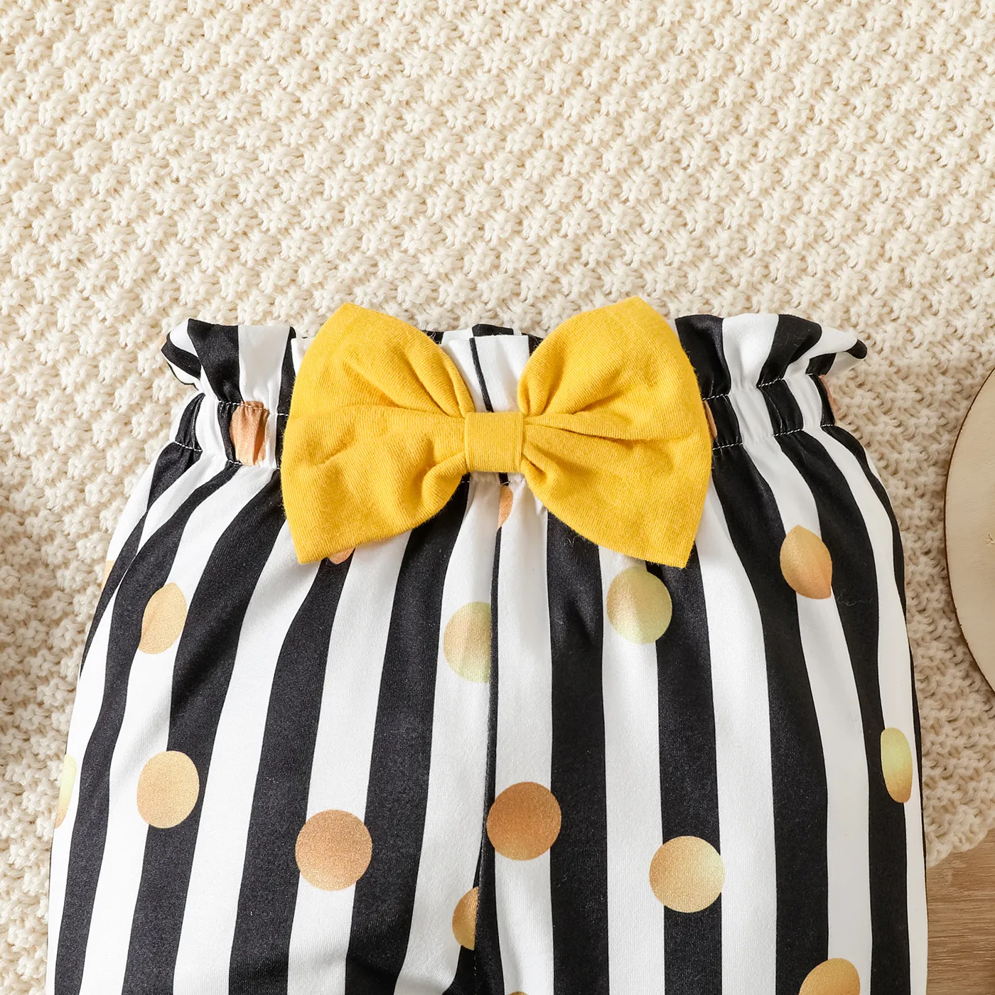 New Year 3pcs Baby Girl 95% Cotton Ruffle Long-sleeve Letter Print Romper and Dots Striped Pants with Headband Set  image 6