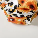 2pcs Baby Girl Sunflower & Leopard Print Spliced Solid Ruffle Trim Long-sleeve Romper and Headband Set  image 5