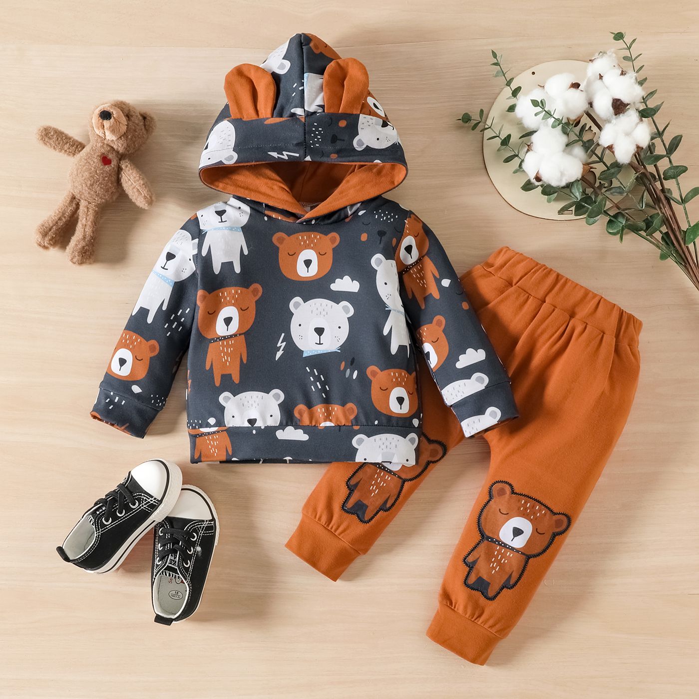 

2pcs Baby Girl 95% Cotton Animal Print Sweatpants and Long-sleeve Hoodie Set