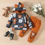 2pcs Baby Girl 95% Cotton Animal Print Sweatpants and Long-sleeve Hoodie Set Brown