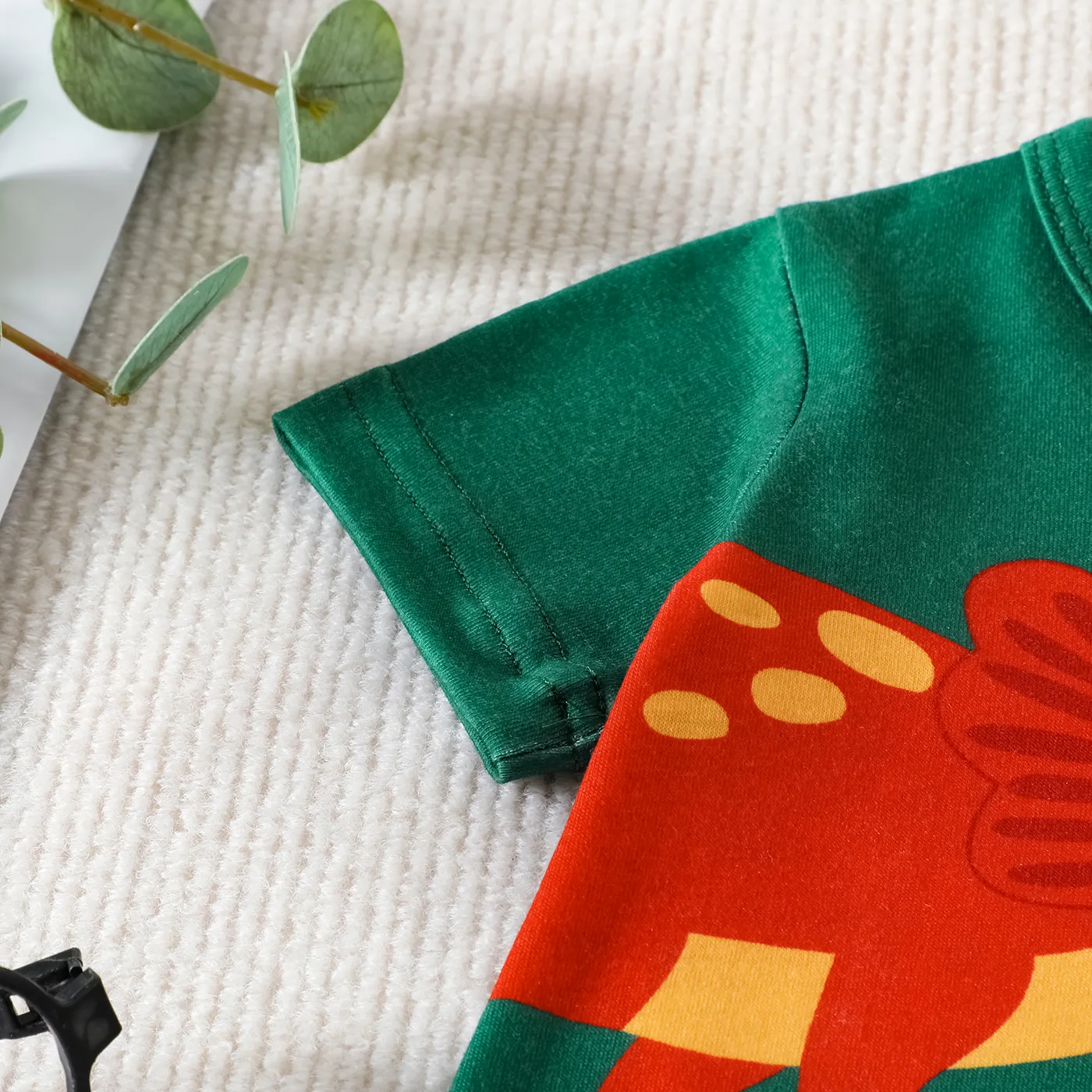 Baby Boy Dinosaur & Letter Print Short-sleeve Jumpsuit DarkGreen image 4