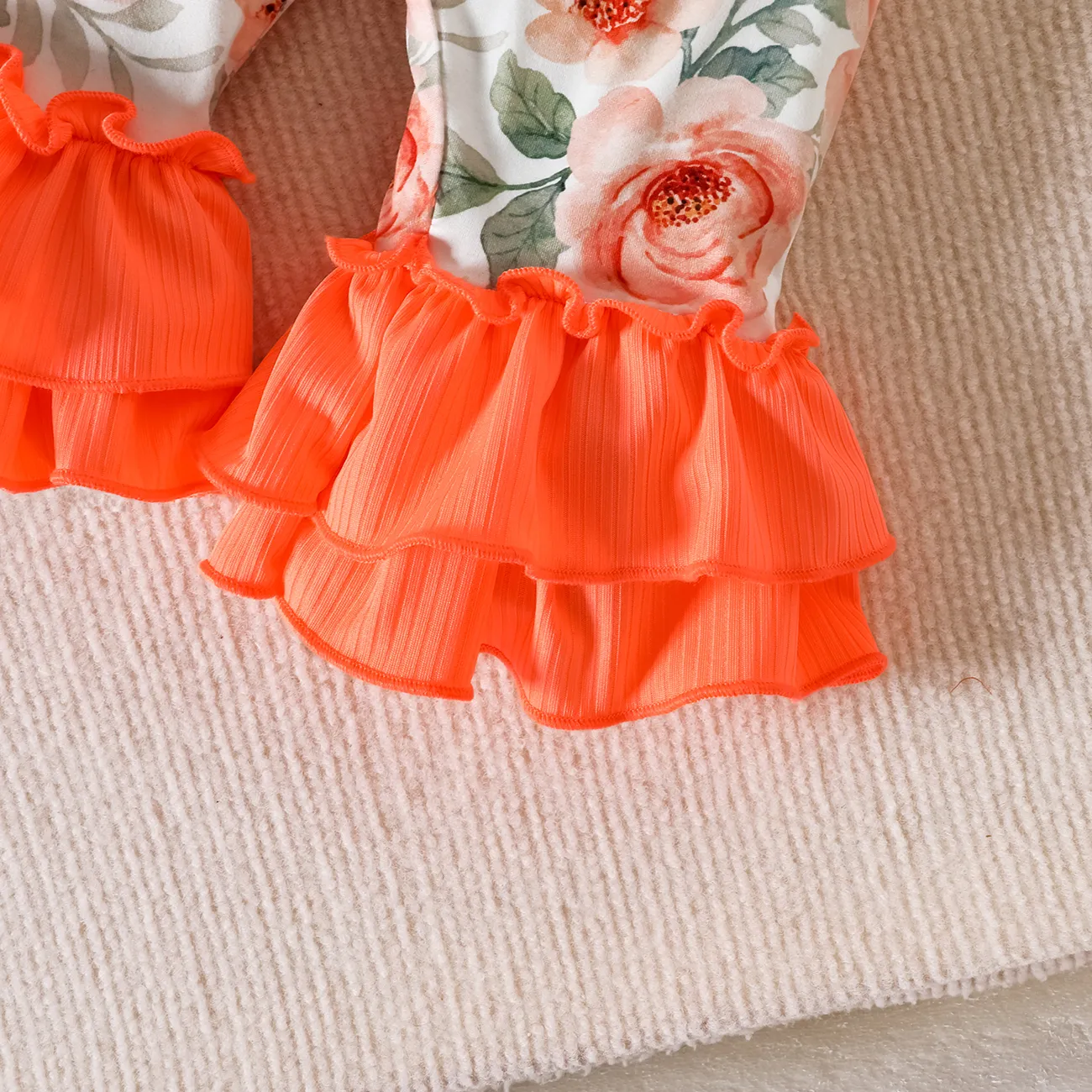 3 unidades Bebé Chica Dobladillo fruncido Flor grande Dulce Camiseta sin mangas Conjuntos de bebé polvo de color naranja big image 1