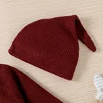 Baby Boy/Girl 3pcs Solid Ribbed Long-sleeve Pullover and Trouser Set Burgundy image 5