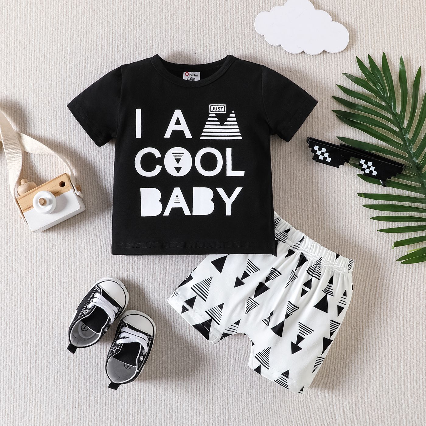 2pcs Baby Boy 95% Cotton Letter Print Tee And Shorts Set