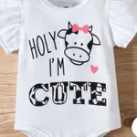 3pcs Baby Girl 95% Cotton Letter Graphic Flutter-sleeve Romper and Bow Front Shorts & Headband Set White image 6