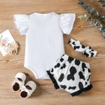 3pcs Baby Girl 95% Cotton Letter Graphic Flutter-sleeve Romper and Bow Front Shorts & Headband Set White image 2