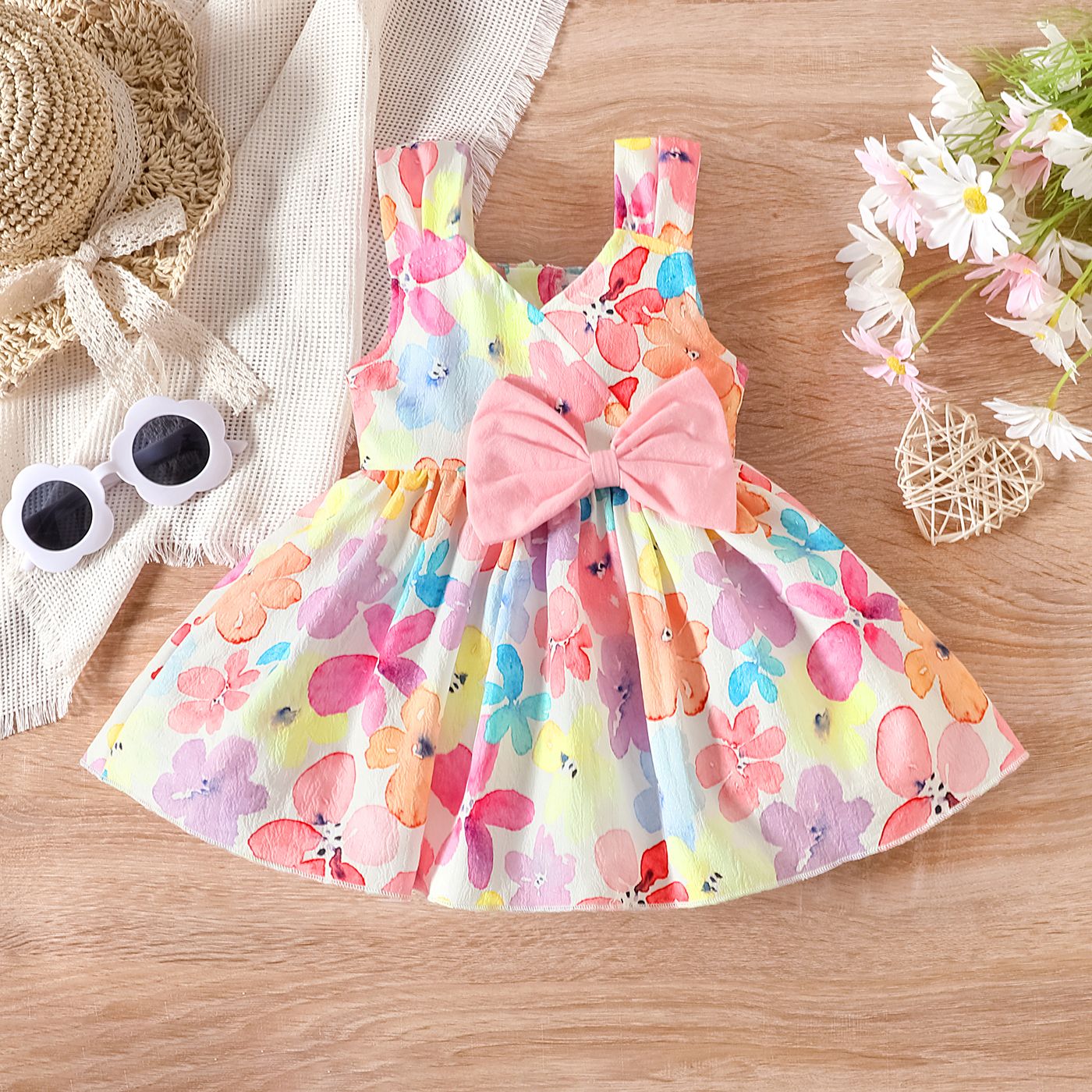 

Baby Girl Allover Floral Print Bow Front Tank Dress